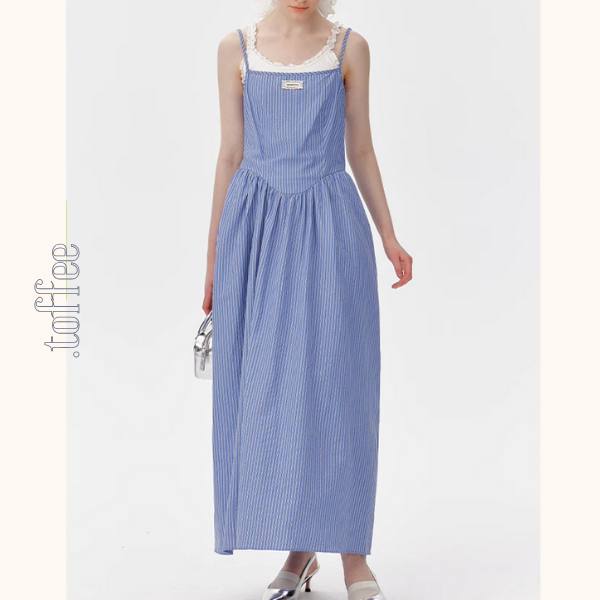 ブルーストライプロングキャミワンピース《Z01015》