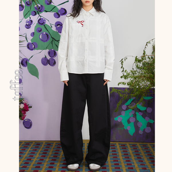 チェリー刺繍重ね着風テーパードパンツ 《Z00699》