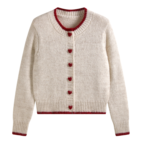 【3color】ハートボタンラウンドネックカーディガン 《Z00651》