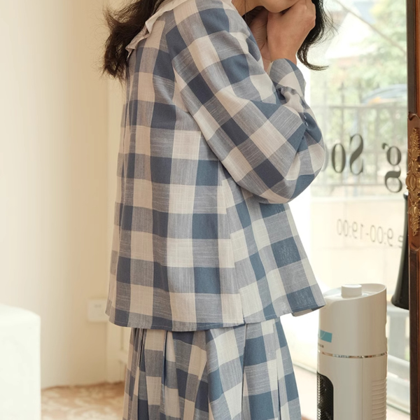 チェック柄ドールカラーブラウス&スカートセットアップ Z00085