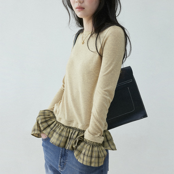 チェック柄ティアードデザインスリムトップ《Z00836》