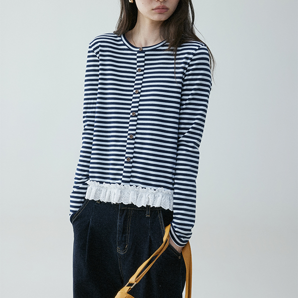 レースヘムストライプシャツ 《Z00635》