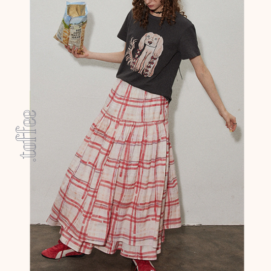 ペインタリーチェックロングフレアスカート《Z00843》