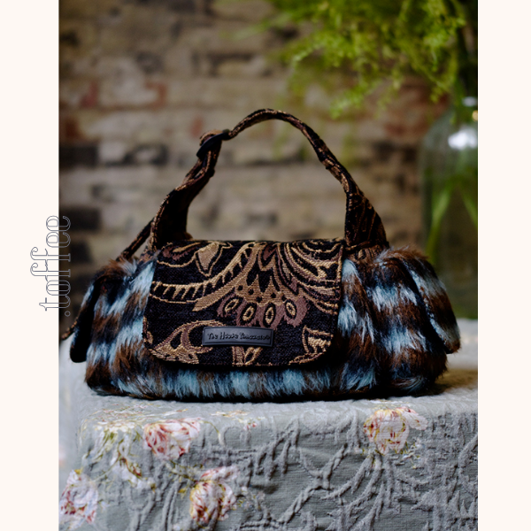 ファー付きダマスク織りショルダーバッグ 《Z00788》