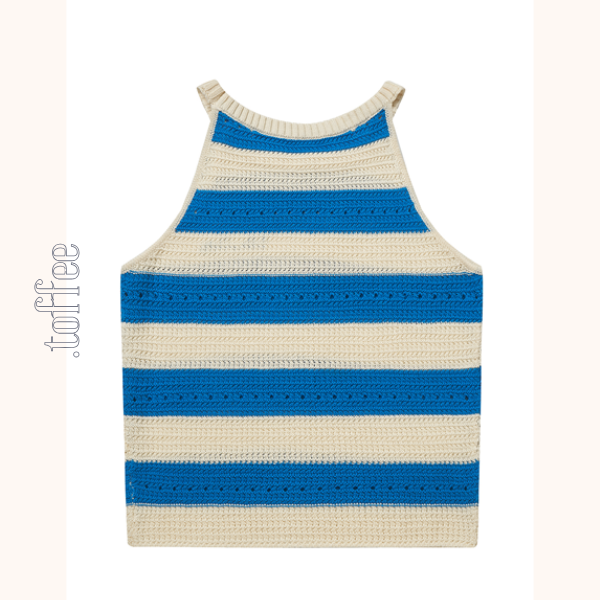 【2color】ホルターネックストライプニットトップ Z00388