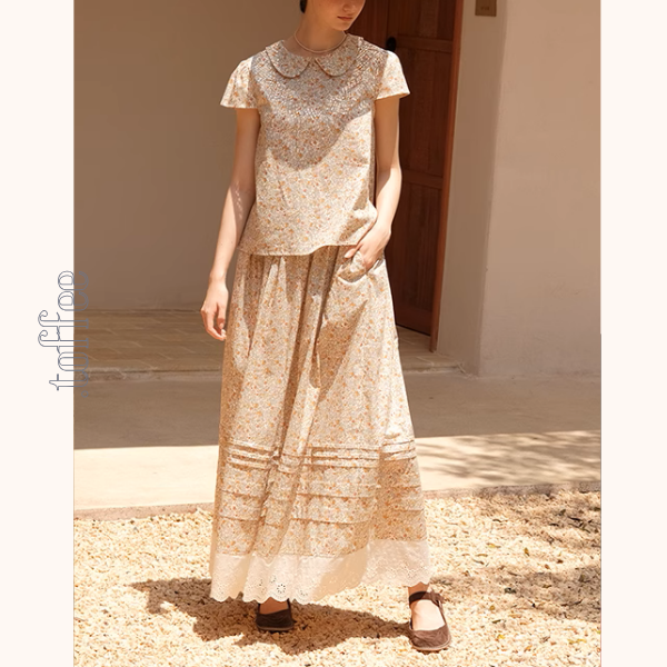 小花柄ブラウス&ロングスカートセットアップ《Z01048》