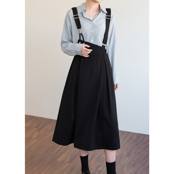 【3color】アシンメトリーサスペンダースカート X-313