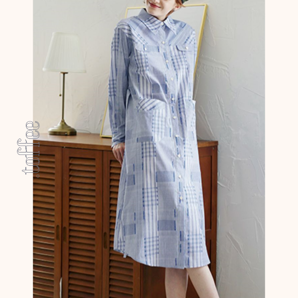 チェック柄パッチワークシャツワンピース Z00469