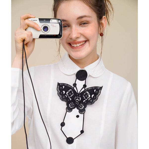 【2color】レトロバタフライ刺繍 ネオネクタイ C0137