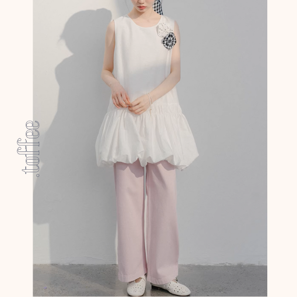 【2color】ふんわり咲く花モチーフのバルーンワンピース《Z01073》