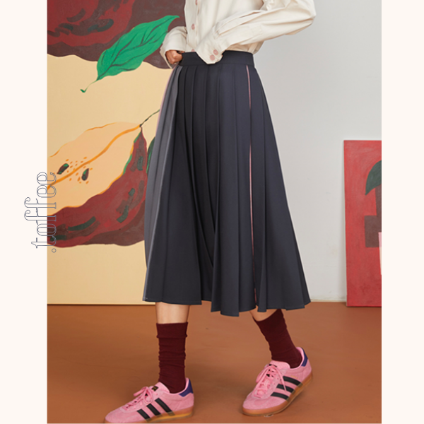 コントラストカラーミモレ丈プリーツスカート 《Z00701》
