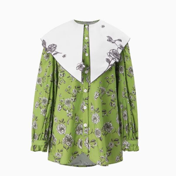 ローズフレンチレトロプリントシャツ: 個性的なエレガンスを纏う 《C0213》