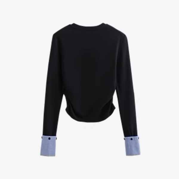 【2color】ギンガムチェックカフスクルーネックトップ《Z00926》