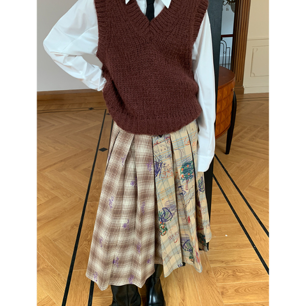 パッチワークプリーツロングスカート Z00106