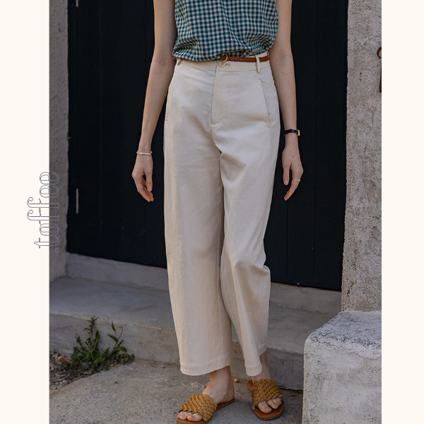 【3color】ベルトループ付きハイウエストストレートクロップドパンツ《Z00870》