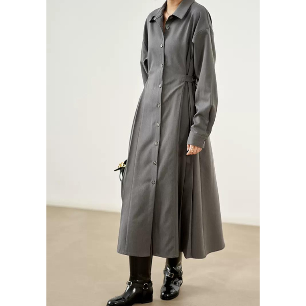 【2color】サイドプリーツフレアワンピース w-058