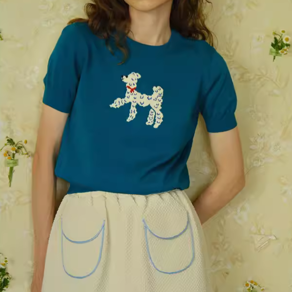 再販決定!【2color】プードル柄パフスリーブニットX1-008