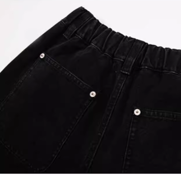 フラワーアップリケ付きブラックワイドデニムパンツ Z00305