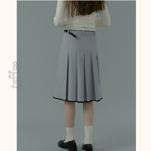 【2color】コントラストカラーヘムプリーツスカート《Z00834》