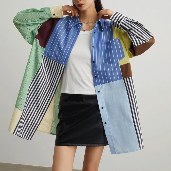 マルチカラーパッチワークルーズシャツ《Z00946》