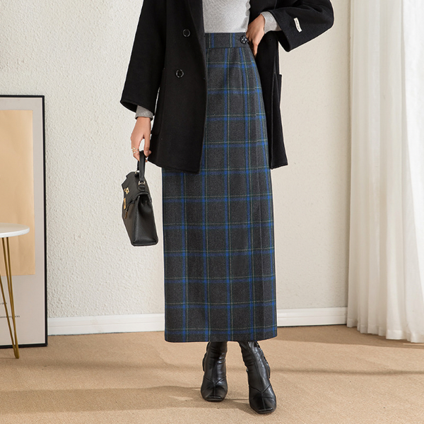 【3color】ダブルチェックエレガントストレートスカート AU-326