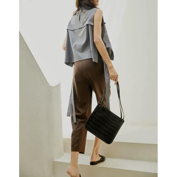 エッジボタンステッチクロップドパンツ w-013