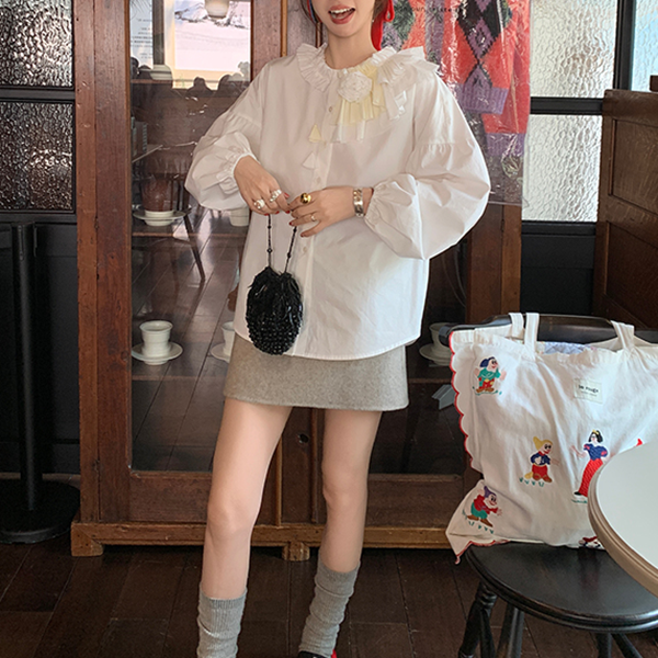 レース&フラワーホワイトブラウス Z00519