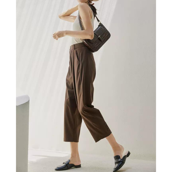 エッジボタンステッチクロップドパンツ w-013