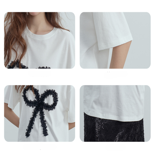 【2color】フロントリボンオーバーサイズTシャツ Z00362