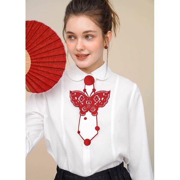 【2color】レトロバタフライ刺繍 ネオネクタイ C0137