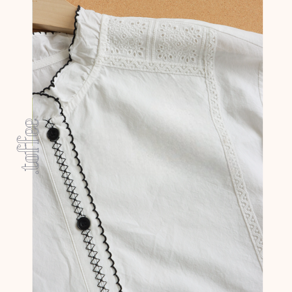 コントラストカラーレースディテールシアーブラウス《Z00844》