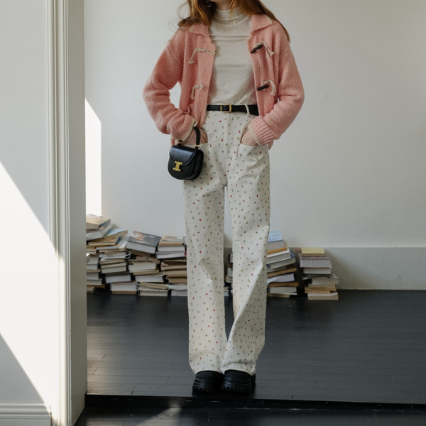 小花柄ワイドレッグカジュアルパンツ Z00017