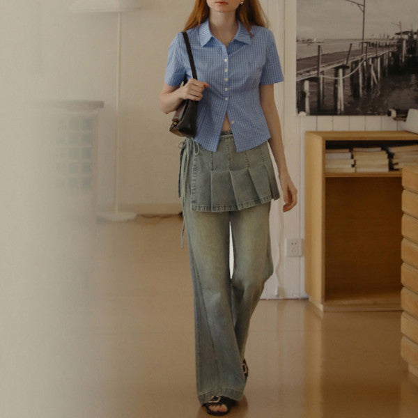 フェイクスカート&デニムパンツの2点セット Z00312