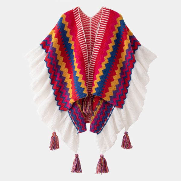 【3color】タッセル付き エスニックスタイルケープマント Z00046