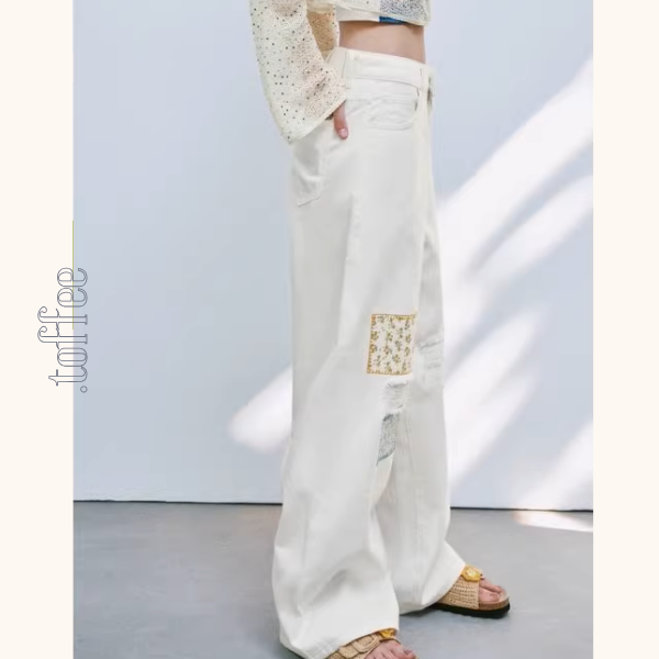 パッチワーク小花刺繍ワイドパンツ《Z01033》