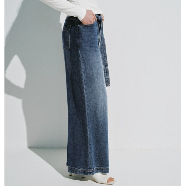 ウエストベルト付きワイドレッグデニムパンツ X-525