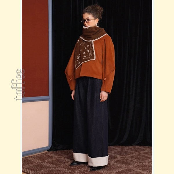 自然と夢が織りなす芸術的アクセサリー:鳥と植物刺繍のショール 《C0192》