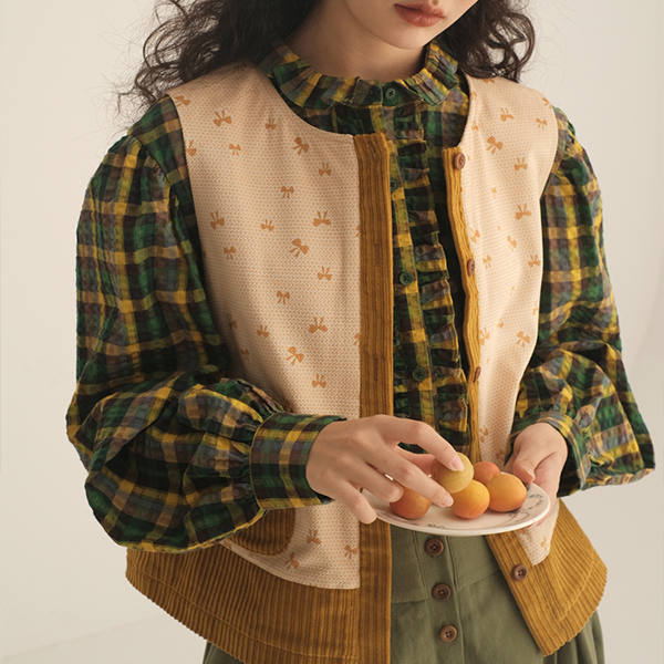 パフスリーブチェック柄ブラウス Z00451