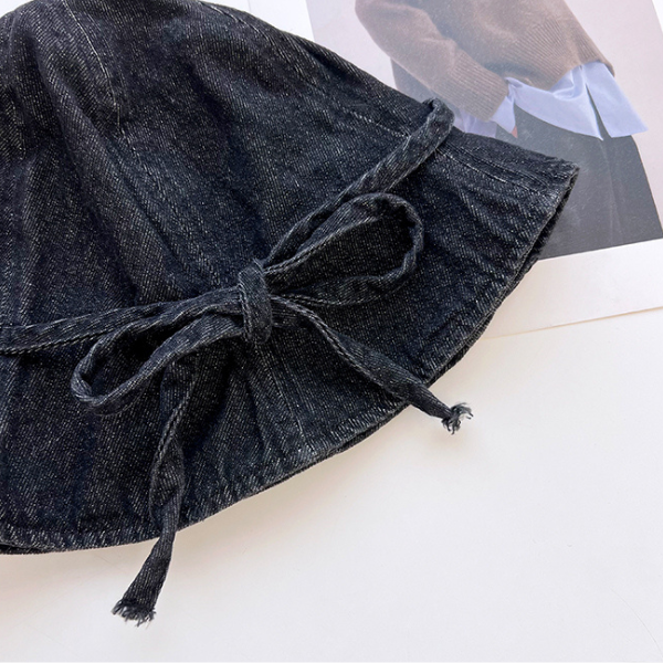 【3color】リボン付きウオッシュデニムドームハット Z00159