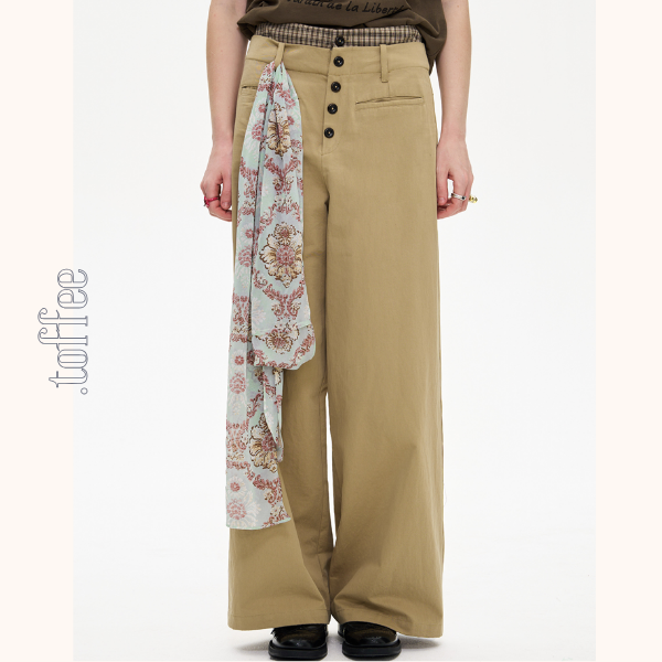 【2color】チェック柄ディテールワイドパンツ《Z01005》