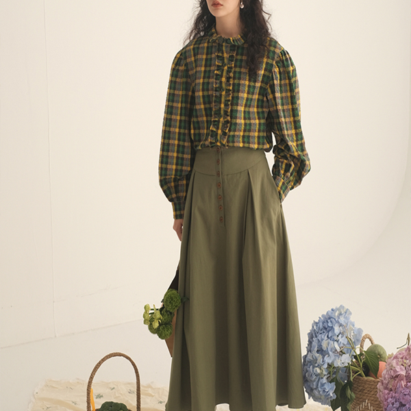 パフスリーブチェック柄ブラウス Z00451