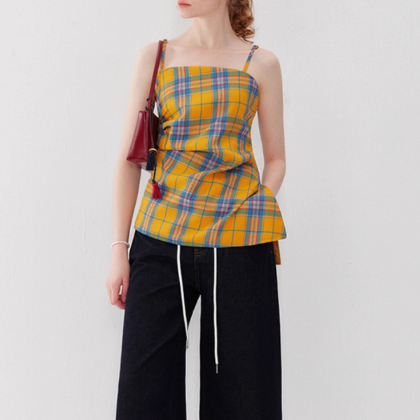 タータンチェックアシンメントリーヘムキャミソール《Z01013》