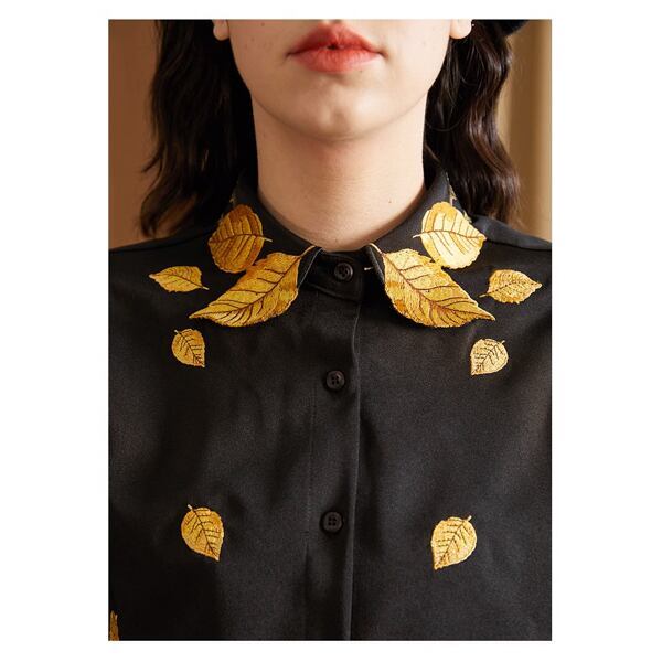 リーフ刺繍シャツブラウス C0076