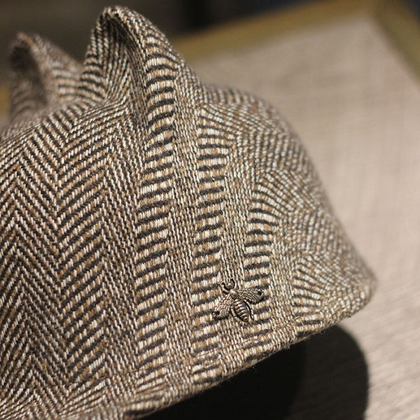 あれ?お耳?ヘリンボーン柄の丁寧なキャップ tb100
