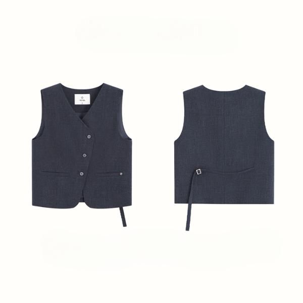 Vネックシングルブレストショートベスト&ハイウエストワイドスーツパンツセットアップ《Z00889》