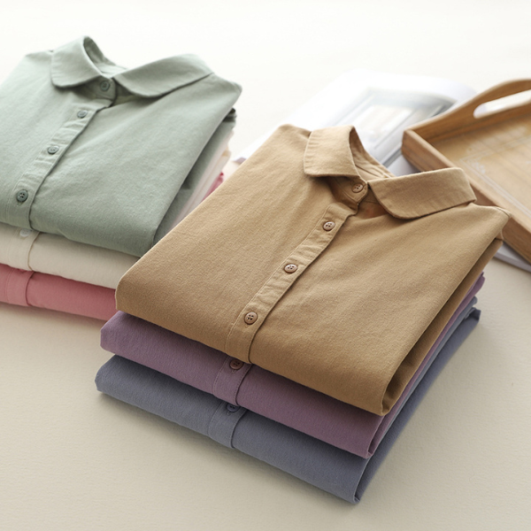 【6color】純綿ポロカラーロングスリーブシャツ 《Z00728》