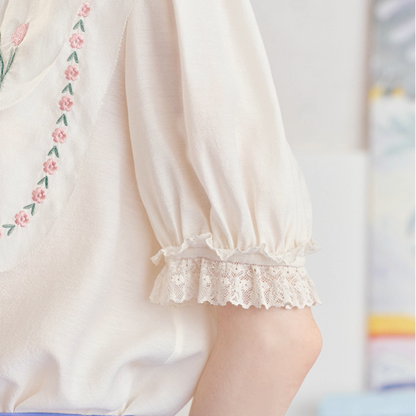 ノスタルジック花刺繍ブラウス《Z01057》