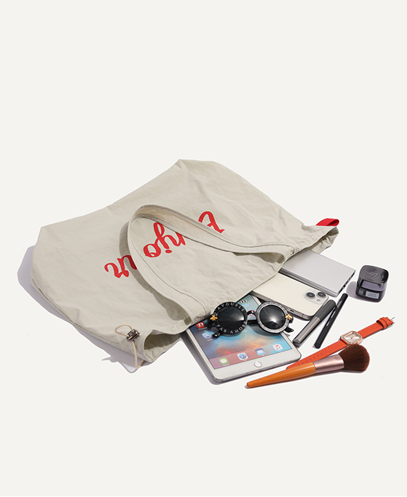 【4color】“Bonjour” レタープリントドローストリングトートバッグ 《Z00802》