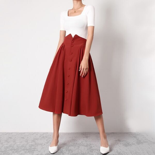 センターボタンルーズフレアスカート X-272