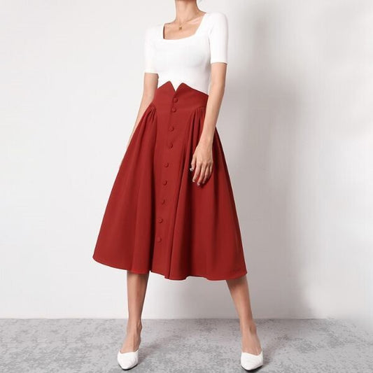 センターボタンルーズフレアスカート X-272